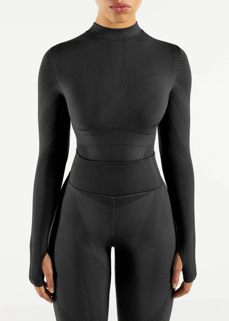 Contrast High-Neck Long-Sleeve SMLS100© Dress